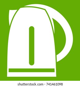 Electric kettle icon white isolated on green background. Vector illustration