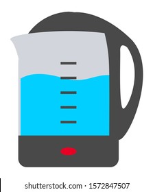Electric kettle isolated icon. Kitchen appliances for boiling water for beverages. Device made of glass, steel and plastic. Measuring container with liquid, equipment for home vector in flat style