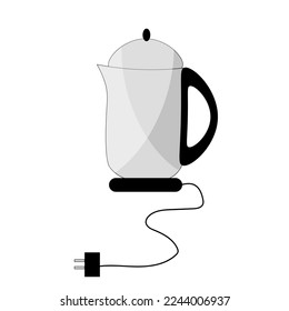 Caldera eléctrica aislada en fondo blanco. Aparato de cocina. Afiche del sitio web con tetera. Cartel publicitario con hervidor de agua.