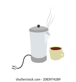 Electric kettle isometric flat  vector illustration  coffee cup