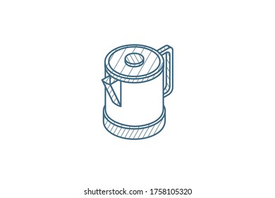 electric kettle isometric icon. 3d vector illustration. Isolated line art technical drawing. Editable stroke