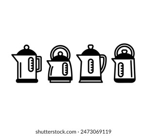 electric kettle kitchen icons symbol vector design simple black white colors illustration flat style collections sets