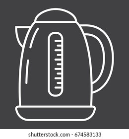 Electric Kettle line icon, kitchen and appliance, vector graphics, a linear pattern on a black background, eps 10.