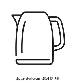 Electric kettle line icon monochrome vector illustration. Modern household appliance for warming hot water isolated on white. Simple linear logo pot device with handle for comfortable drinks boiling