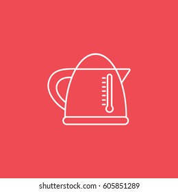 Electric Kettle Line Icon On Red Background