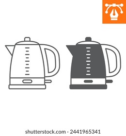 Electric kettle line and solid icon, outline style icon for web site or mobile app, home appliances and kitchen equipment, teapot vector icon, simple vector illustration, vector graphics.