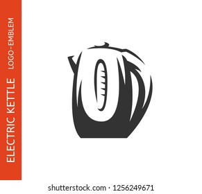 Electric kettle logo - emblem design on white background, vector illustration