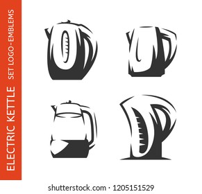 Electric kettle logo set - emblem design on white background, vector illustration