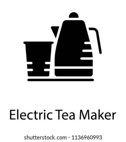 An electric kettle with a mug depicting electric tea maker for tea preparation instantly 