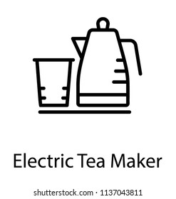An electric kettle with a mug depicting electric tea maker for tea preparation instantly 