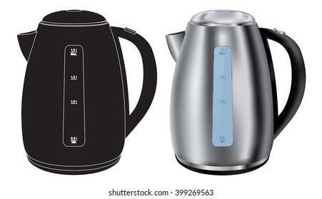 Electric kettle. Realistic and vector icon. Illustration on white background