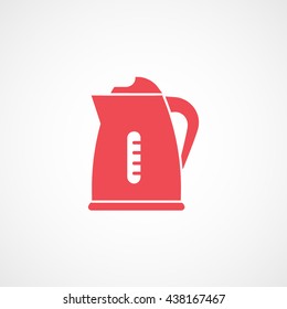Electric Kettle Red Flat Icon On White Background
