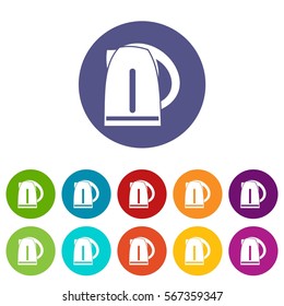 Electric kettle set icons in different colors isolated on white background