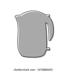 Electric kettle sign. Black line icon with gray shifted flat filled icon on white background. Illustration.
