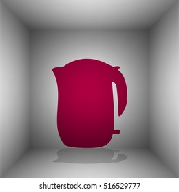 Electric kettle sign. Bordo icon with shadow in the room.