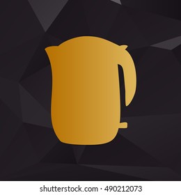 Electric kettle sign. Golden style on background with polygons.