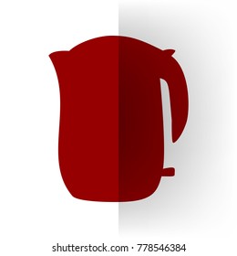 Electric kettle sign. Vector. Bordo icon on white bending paper background.