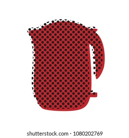 Electric kettle sign. Vector. Brown icon with shifted black circle pattern as duplicate at white background. Isolated.