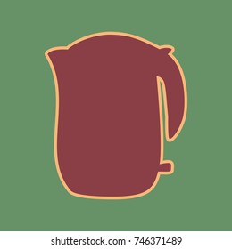 Electric kettle sign. Vector. Cordovan icon and mellow apricot halo with light khaki filled space at russian green background.