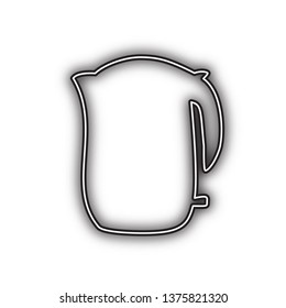 Electric kettle sign. Vector. Double contour black icon with soft shadow at white background. Isolated.