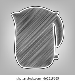 Electric kettle sign. Vector. Pencil sketch imitation. Dark gray scribble icon with dark gray outer contour at gray background.
