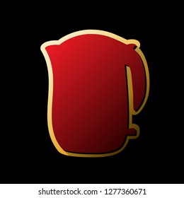 Electric kettle sign. Vector. Red icon with small black and limitless shadows at golden sticker on black background.