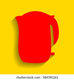 Electric kettle sign. Vector. Red icon with soft shadow on golden background.