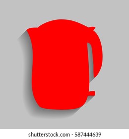 Electric kettle sign. Vector. Red icon with soft shadow on gray background.