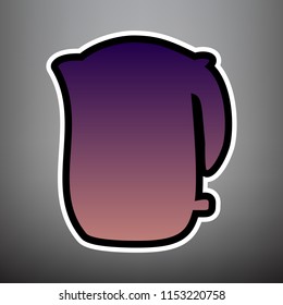Electric kettle sign. Vector. Violet gradient icon with black and white linear edges at gray background.
