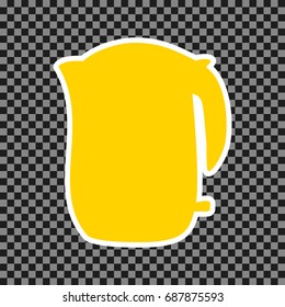Electric kettle sign. Vector. Yellow icon with white contour on dark transparent background.
