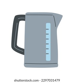 Electric kettle sticker. Device or element for heating and boiling water. Teakettles for tea drinking. Icon in hand drawn style. Kitchen appliance. Cartoon flat vector illustration on white background