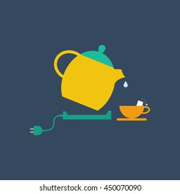 Electric kettle and tea cup illustration. Vector illustration