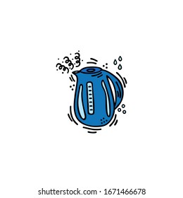 Electric kettle, teapot for boiling water. Vector hand drawing, doodle, cartoon for web, banner, catalog, flyer, poster