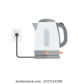 Hervidor eléctrico. Icono plano de la tetera. Diseño de electrodomésticos para té y café. Equipo eléctrico con agua caliente para beber. Dispositivo doméstico de plástico con mango. Señal para la cocina y el hogar. Vector.