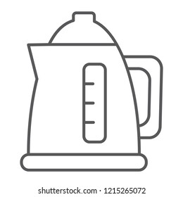 Electric kettle thin line icon, drink and appliance, teapot sign, vector graphics, a linear pattern on a white background, eps 10.