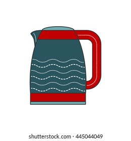 Electric kettle vector illustration in flat style. Electric teapot office. Hot kettle isolated icon on white background. Red and blue machine