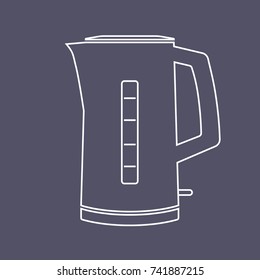 electric kettle vector line illustration on dark blue background