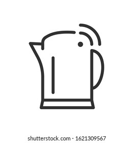 Electric kettle with wireless control, smart house, wifi, linear icon. Editable stroke