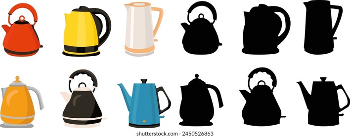 electric kettles set on white background vector