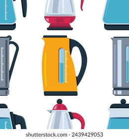Electric kettles vector cartoon seamless pattern background for wallpaper, wrapping, packing, and backdrop.