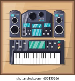 electric keyboard with amplifier speaker and console music