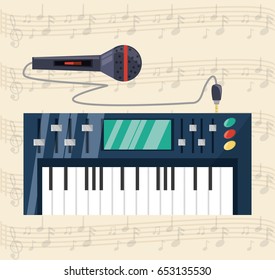 electric keyboard with microphone concept music