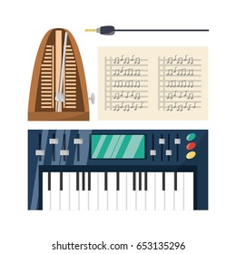 electric keyboard with music sheets concept music