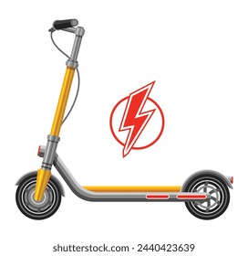 Electric kick scooter, e-scooter charge parking station, electro motor bike rental icon. Electrical push bicycle. Urban road cycle eco transport and electricity lightning. Street speed vehicle. Vector