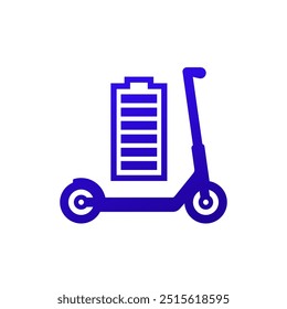 electric kick scooter with a full battery icon on white