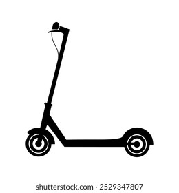 Electric kick scooter icon. Black modern speed vehicle. Cartoon vector illustration of eco transport isolated on transparent background.