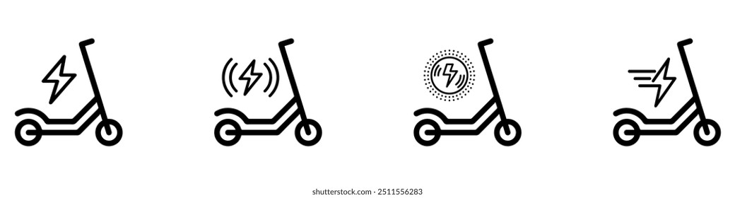 Electric kick scooter. Electric scooter icons. Scooter icon set. Electric scooter battery icons. Vector Illustration. Vector Graphic. EPS 10