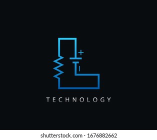 Electric L Letter Icon Design With Electrical Engineering Component Symbol.