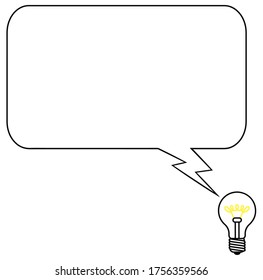 An electric lamp with a bright yellow filament and speech bubble as a concept of an idea or solution to a problem