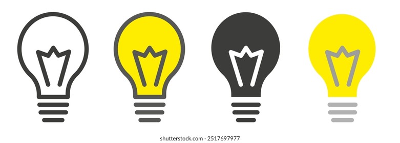 Lámpara eléctrica, electricidad. Icono de la bombilla. Estilo de contorno, plano y color. EPS 10.